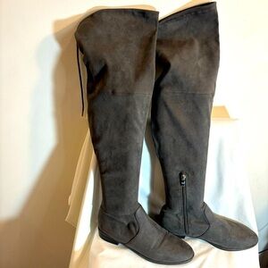 MARC FISHER Sz 9 Over the Knee Boots Drawstring Almond Toe Flat Heel In Grey
